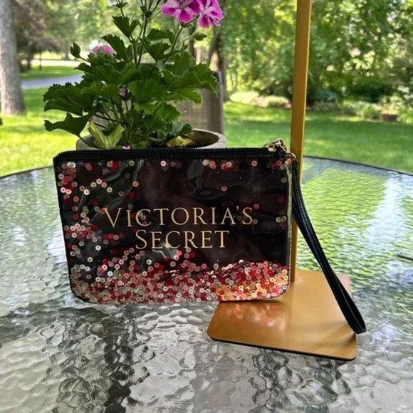 Victoria's Secret Handbags - NWOT Victoria's Secret Black Red Silver Sequin Clutch Wristlet